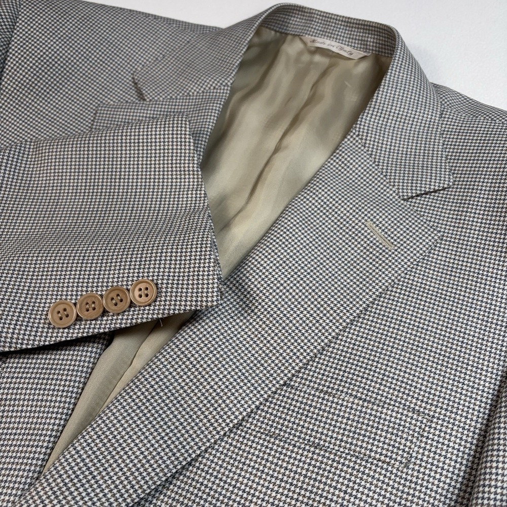 Canali‎ Houndstooth Blazer Men's 52L Beige Pure Wool Made in Italy Sport Coat